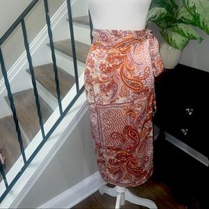 SATIN WRAP PAISLEY PRINT MIDI SKIRT SIZE M NEVER WORN